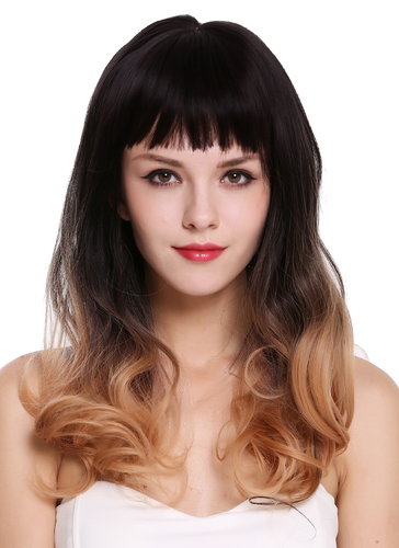 Quality women's wig lady long fringe slightly curly Balayage dark brown reddish blonde G1733-1344R4