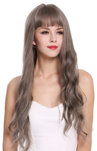 Quality women's wig lady fringe long very wavy brown grey mix C8183-8A/10A