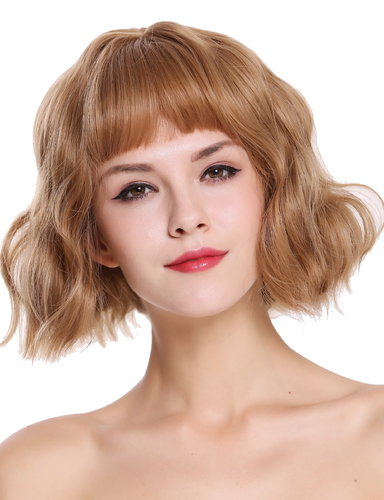 Quality wig short fringe long-bob voluminous wild wavy waved ash blonde copper blonde highlights