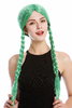 Lady party wig Halloween long braided plaits middle parting schoolgirl girly Lolita Look green ivy