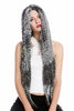 Man party wig Carnival extremely long straight smooth middle parting black dusted mottled gray grey