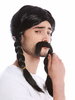 Man Gents Party Wig & Mustache Set Fancy Dress black long braids plaited Gaul Viking Norman Celt