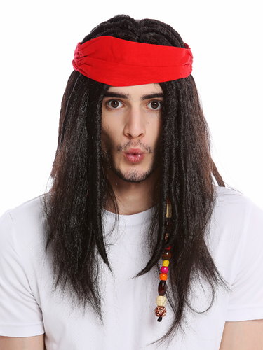 CatchStar Pirate Wig and Bandana Easy Wear Pirate Dreadlock Wig with Realistic Beaded Braids for Men Kid Halloween Costume Accessories 