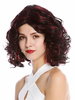 Lady Quality Wig medium shoulder length curls curled quiff parting black red highlights streaks
