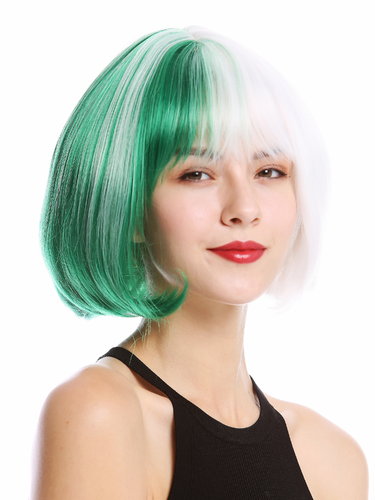 Cosplay Wig Bob Longbob voluminous two-face vertically split two colours white green
