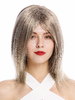 Quality Lady Wig shoulder-length fringe parting straight brown blond streaked highlights 17"