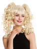 Lady Cosplay Quality Wig bob + 2 removable ponytails pigtails curled bangs ringlets bright blond
