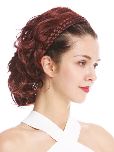 Halfwig Hairpiece with braided hair circlet shoulder length wavy to curled light auburn copper brown