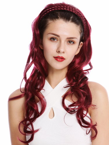 Halfwig Hairpiece Extension with braided hair circlet long wavy red burgundy DW1025-39