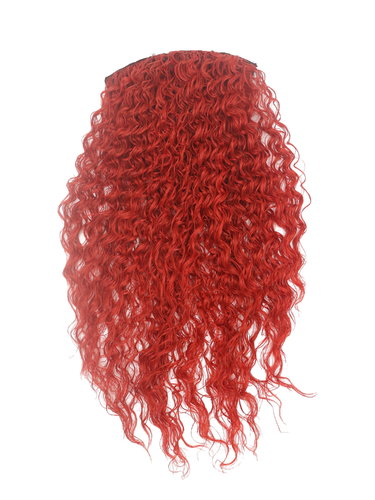 Hairpiece half wig Clip-In Extension long stringy crimpy curly shiny oily wet-look fiery red 26"
