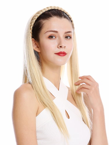 Halfwig Hairpiece Extension with braided hair circlet hoop alice band long straight gold blond 27"