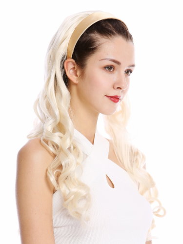 Halfwig Hairpiece Extension with black hair hoop alice band very long wavy platinum blond 25"