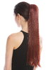 Hairpiece comb & ribbon wrap-around system pigtail very long 24 " straight smooth auburn red brown