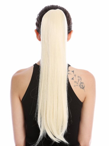 Hairpiece (comb & ribbon wrap-around system) pigtail very long (24 ") straight smooth bright blond