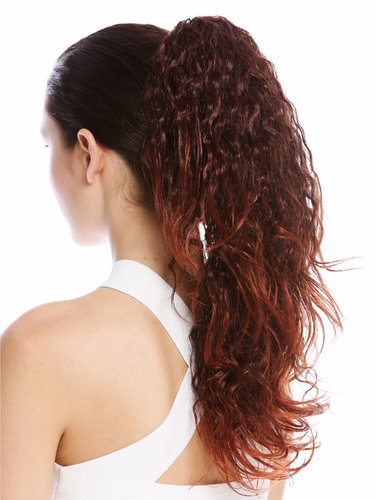 Ponytail Hairpiece very long voluminous curled matted black with copper red highlight tips 20"