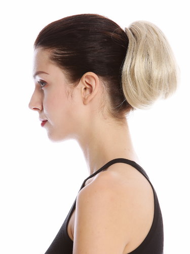 Ponytail Hairpiece Extensions very short straight voluminous like hair bun champagne blond