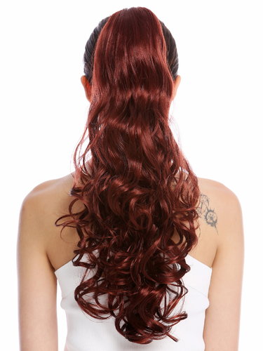 Ponytail Hairpiece long voluminous curled wild straggly wet look henna copper brown auburn 21"