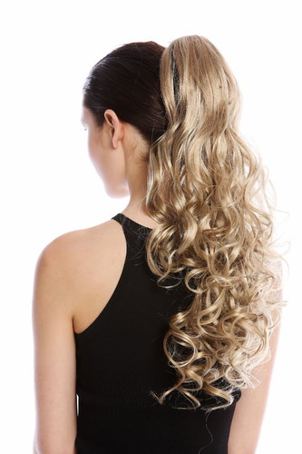 Ponytail Hairpiece Extensions long voluminous curled wild straggly wet look honey blond blend 21"