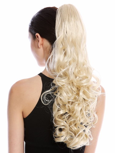 Ponytail Hairpiece Extensions long voluminous curled wild straggly wet look bright blond 21"