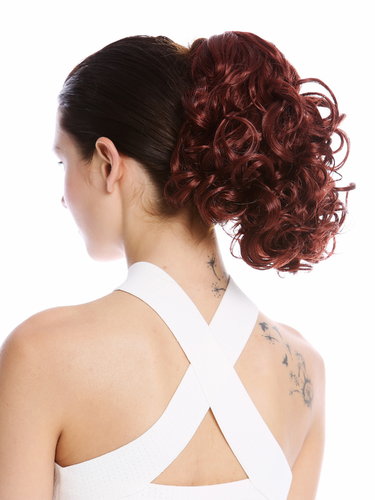 Ponytail Hairpiece optional Combs & Clamp short voluminous curled rust red light auburn 10"