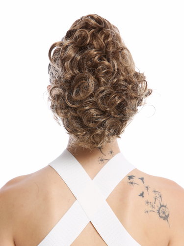 Ponytail Hairpiece Extensions optional Combs & Clamp short voluminous curled light golden brown 10"