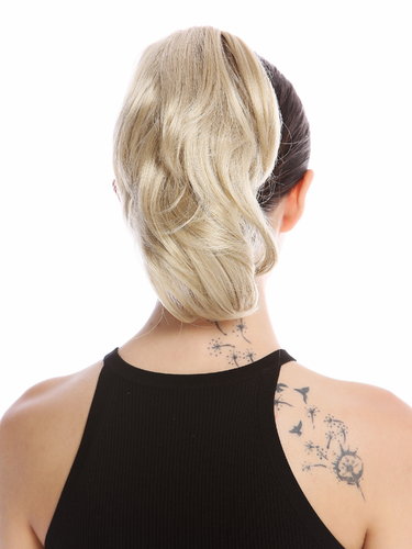 Ponytail Hairpiece optional Combs & Clamp short straight slighty wavy voluminous champagne blond 12"