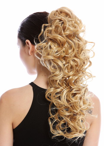 Ponytail Hairpiece Extensions optional Combs & Clamp long voluminous curled curls gold blond 17"