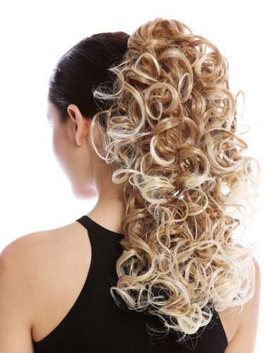 Ponytail Hairpiece optional Combs & Clamp long voluminous curls blond mix platinum highlights 17"