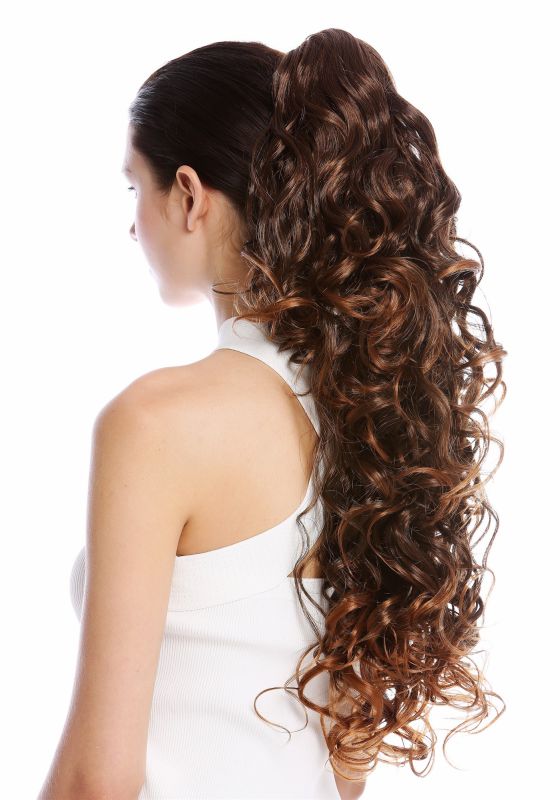 Ponytail Hairpiece Extensions extremely long voluminous curled curls  chestnut brown mix 25