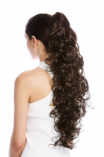 Ponytail Hairpiece Extensions extremely long voluminous curled curls medium brown 25" N1095-V-8