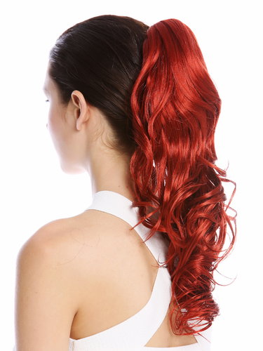 Ponytail Hairpiece Extensions long slightly curled defined curls rust copper red 17" N399-V-135