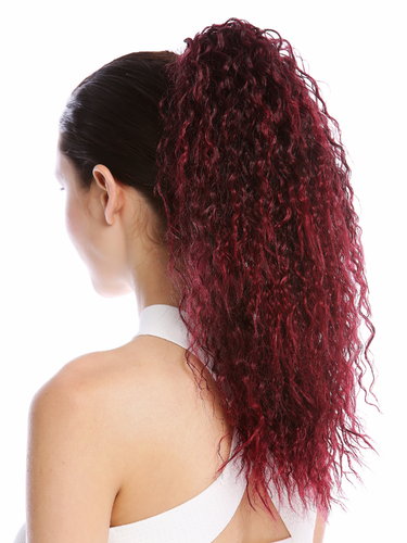 Ponytail Hairpiece optional Combs & Clamp long voluminous curled kinks black red highlights 17"