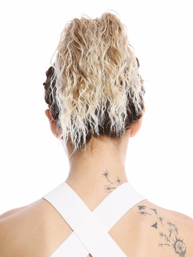 Ponytail Hairpiece short voluminous curled kinks beach bleach blond streaked platinum highlights