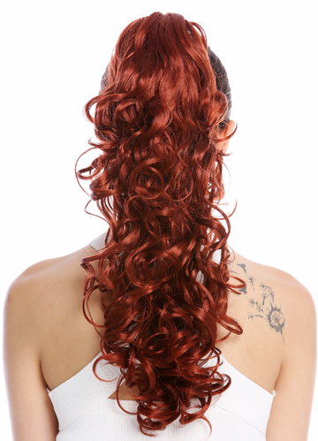 Ponytail Hairpiece optional Combs & Clamp long voluminous curled curls dark copper red 20"