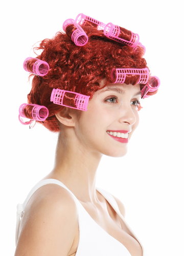 women's party wig carnival Halloween housewife hair roller copper red trashy Drag Queen 4204-P350