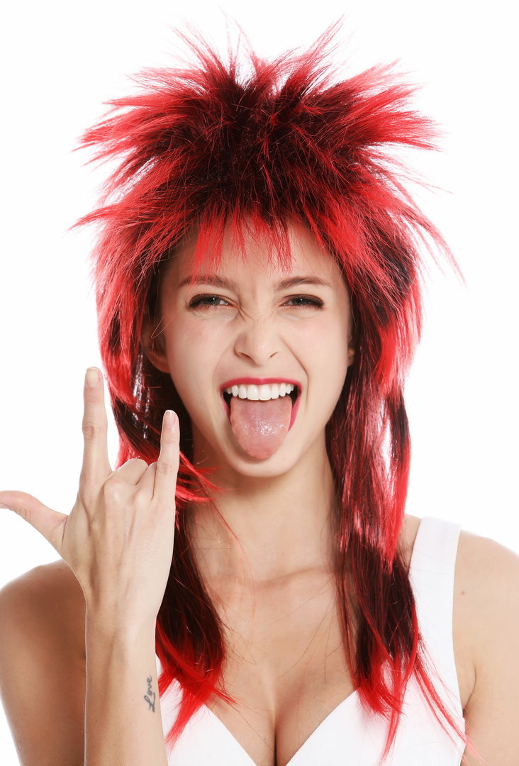 party wig carnival punk mullet rocker wild 80's wave backcombed long black  red DH1069-P103TPC13