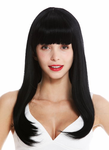 women's quality wig long sleek fringe black retro look 50's MA116-1