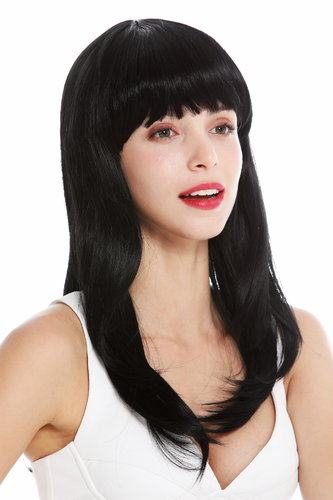 women's quality wig long sleek slightly layered fringe black 3268-1