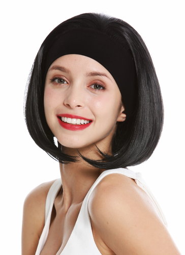 women's quality wig headband short sleek 80's retro look black GFW948-H-1