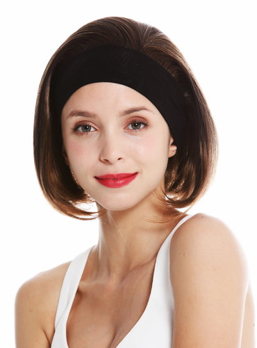 women's party wig headband short sleek 80's retro look chestnut brown mix GFW948-H-2T30