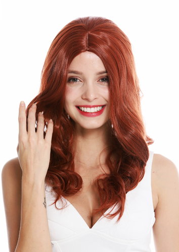 women's quality wig long wavy middle parting dark copper red GFW3450-350