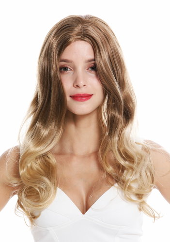women's quality wig long wavy waved middle parting brown blonde mix GFW3315A-6T15