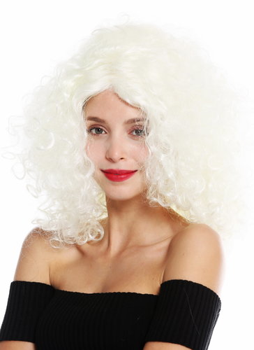 women's party wig long curls very curly voluminous middle parting white blonde platinum angel