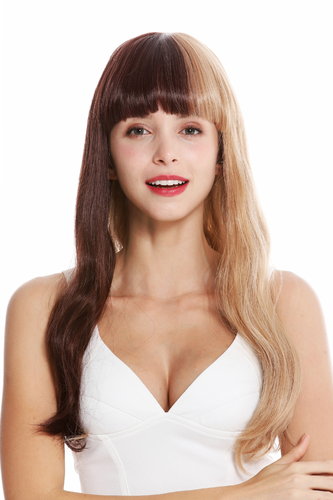 women's quality wig long fringe slightly waved blonde brown half half emo goth GFW2642-18-27D+33