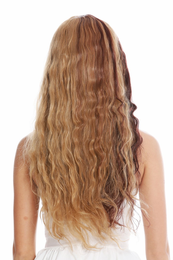 women's quality wig long fringe wavy blonde brown half half highlights emo  goth GFW2644