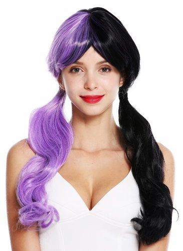 women's quality wig Cosplay long braids fringe half purple half black GFW3011