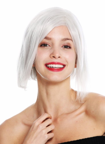 women's quality wig bob cosplay short sleek parting whiteish grey GFW3126A-1001A
