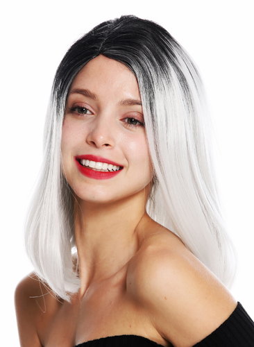 women's quality wig sleek shoulder length middle parting ombre black whitish grey GFW3130-1001A+1