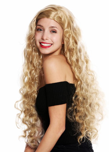 women's quality wig very long curly curls side parting blonde honey- blonde SJW3678-15