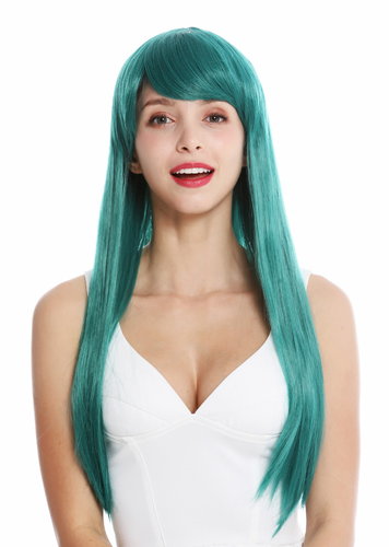 women's quality wig Cosplay long sleek fringe parted dark turquoise green YZF-41062-BD